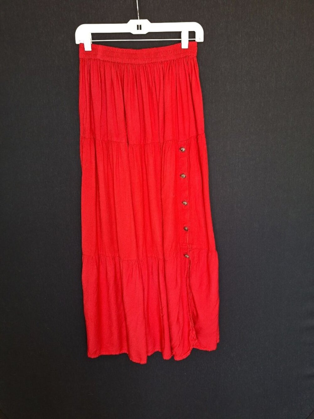 Vintage Crazy Cowgirl Red Tiered Pull On Maxi Skirt Size M Western Prairie Boho